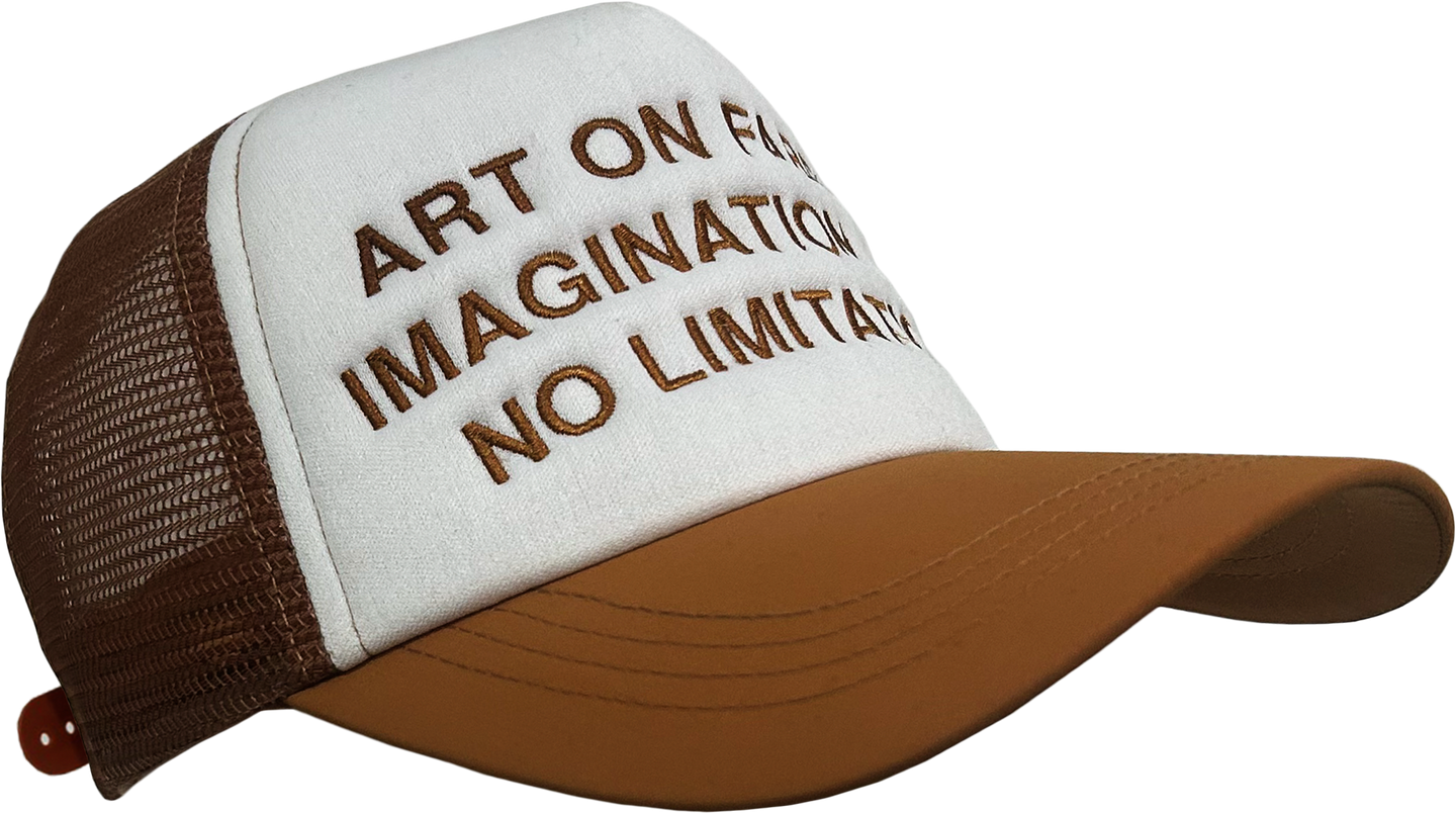 ART PIECE : BROWN IMAGINATION HAS NO LIMITATIONS EMBROIDERED TRUCKER CAP