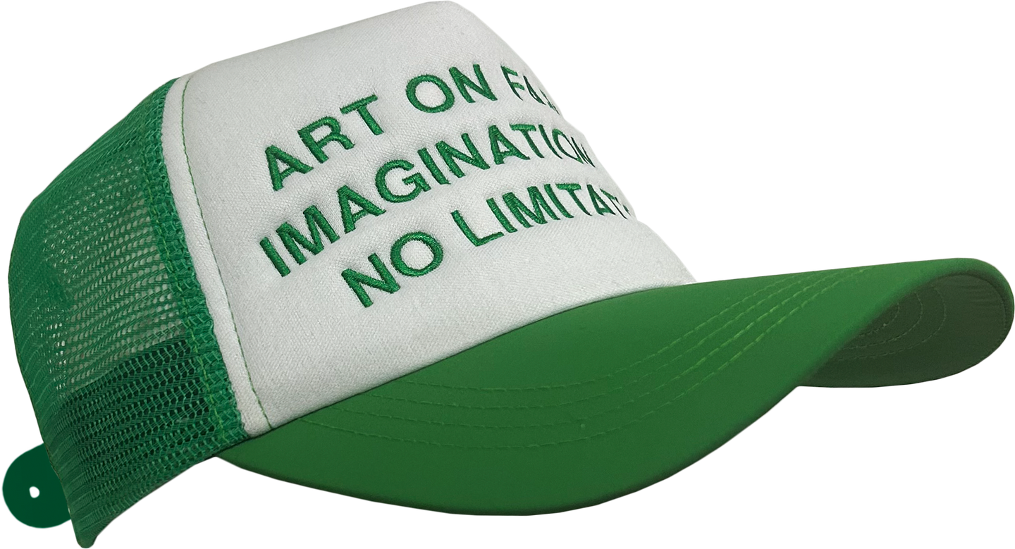 ART PIECE : GREEN CAP IMAGINATION HAS NO LIMITATIONS EMBROIDERED TRUCKER CAP